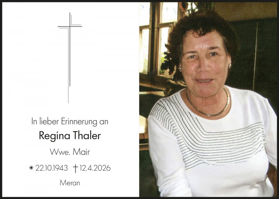 Sterbebild: Regina Thaler Wwe. Mair