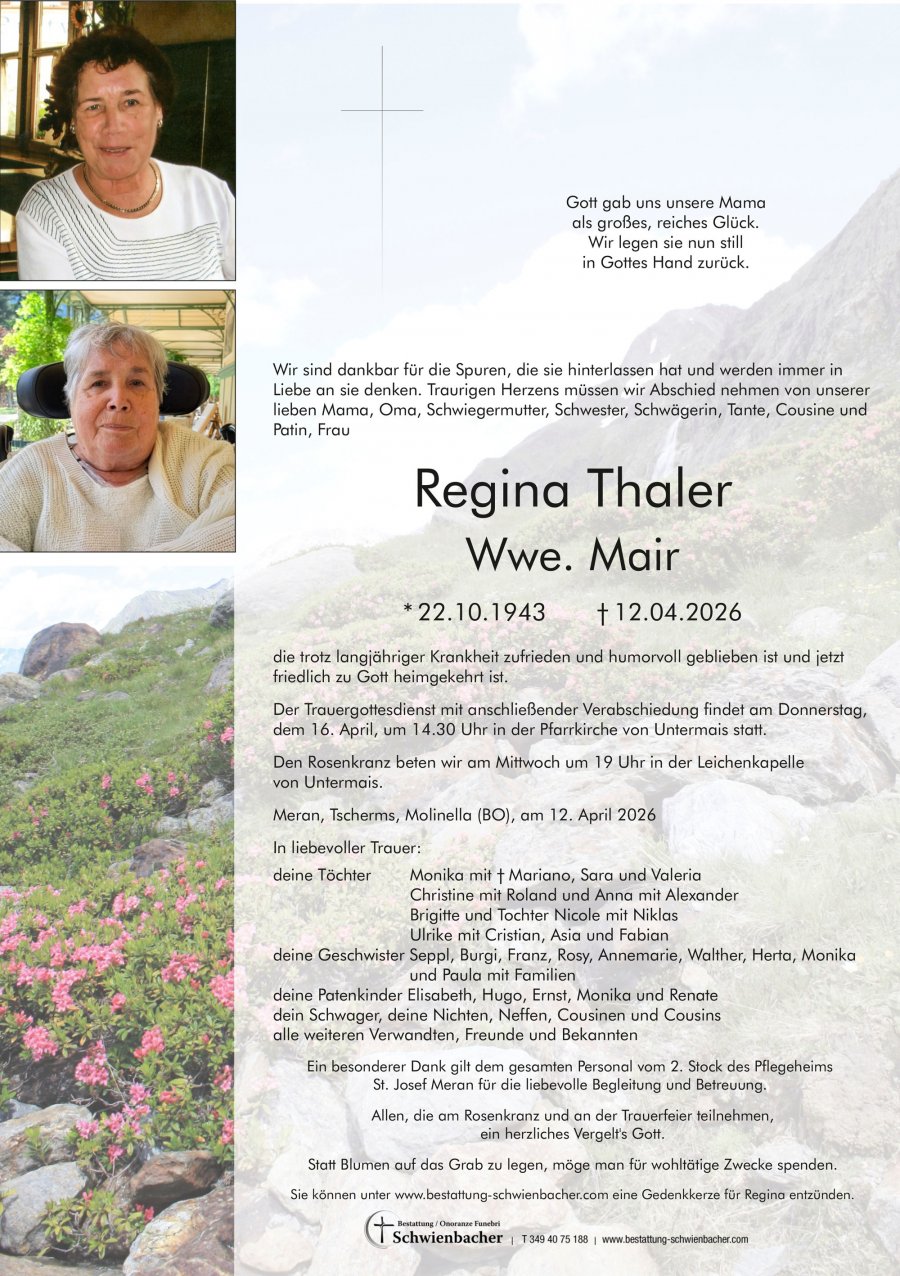 Parte: Regina Thaler Wwe. Mair