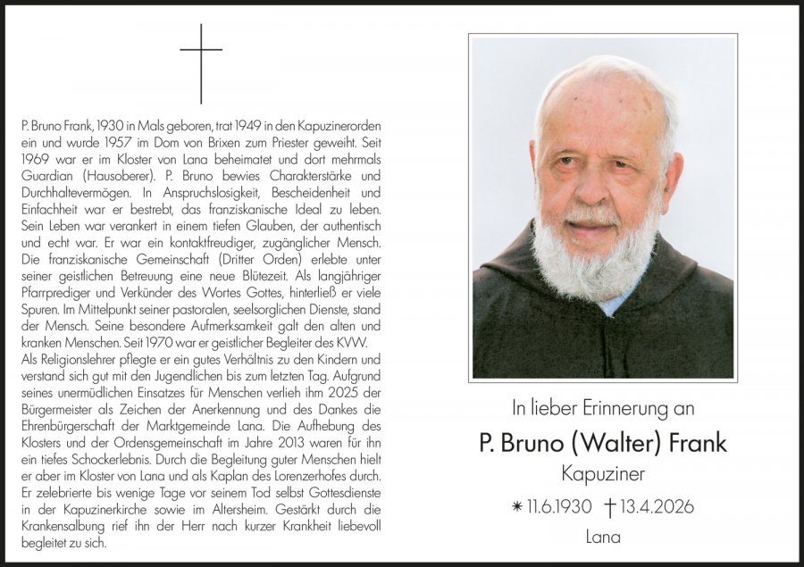 Sterbebild: P. Bruno (Walter Anton Alois) Frank