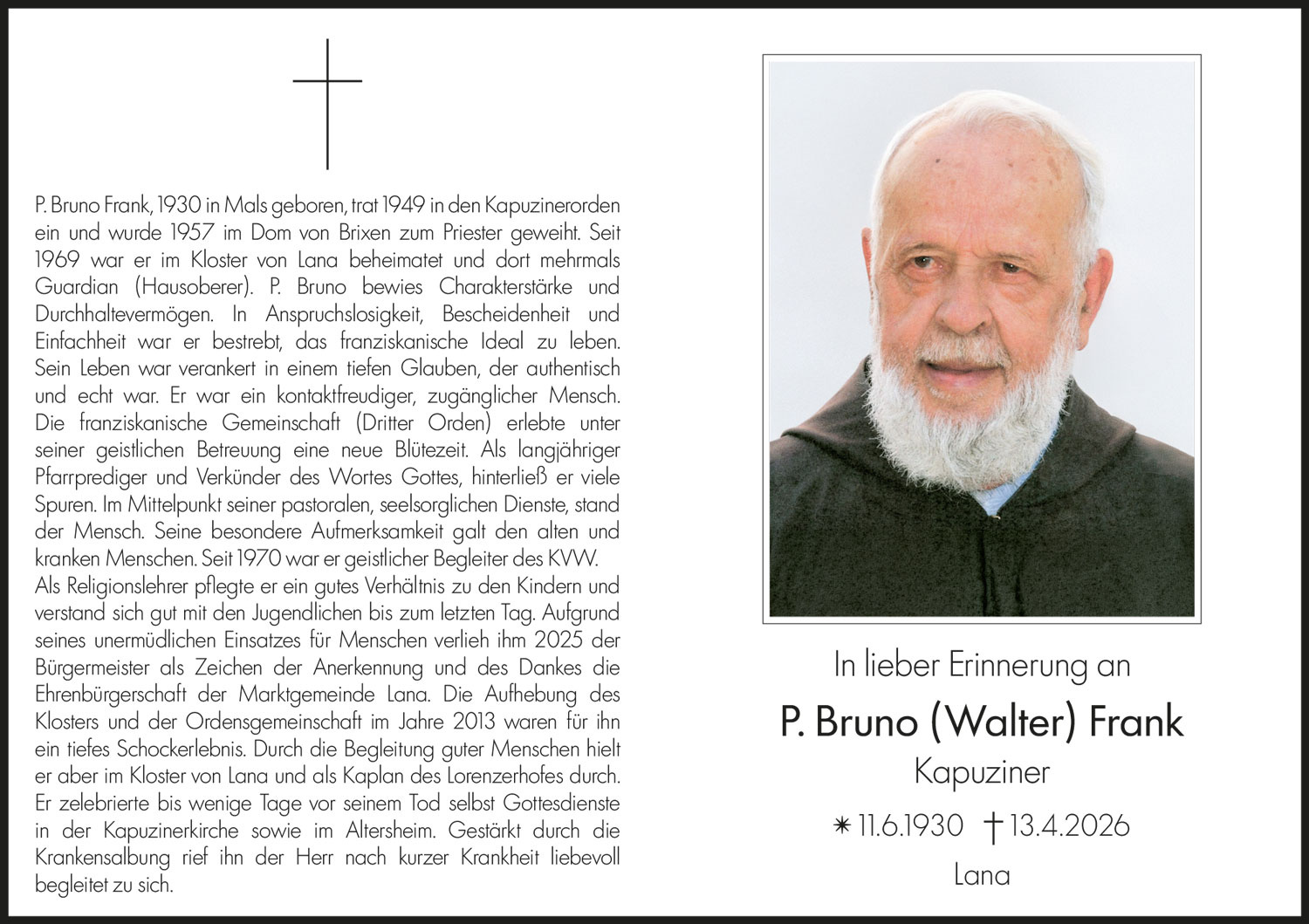 Sterbebild: P. Bruno (Walter Anton Alois) Frank