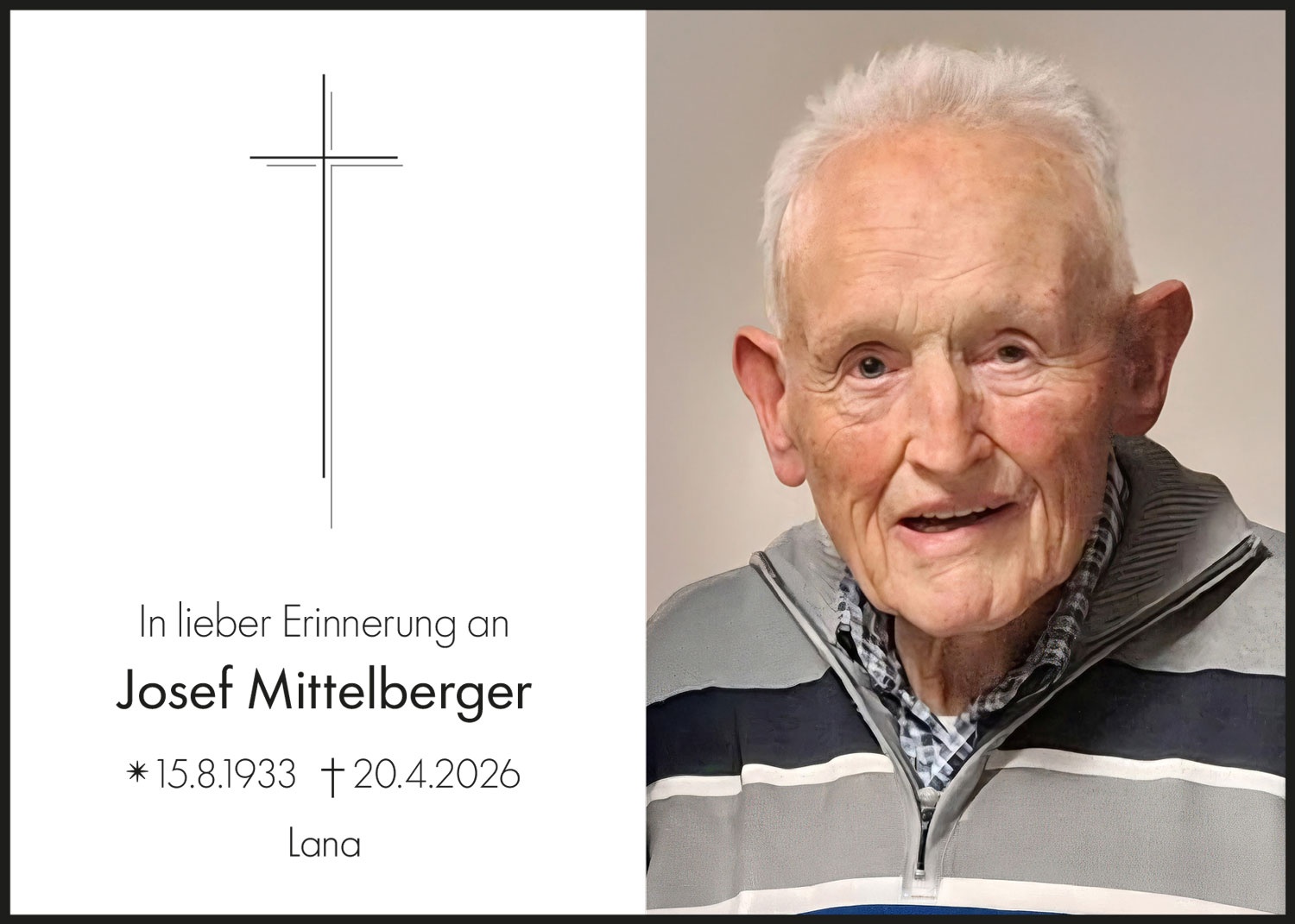 Sterbebild: Josef Mittelberger