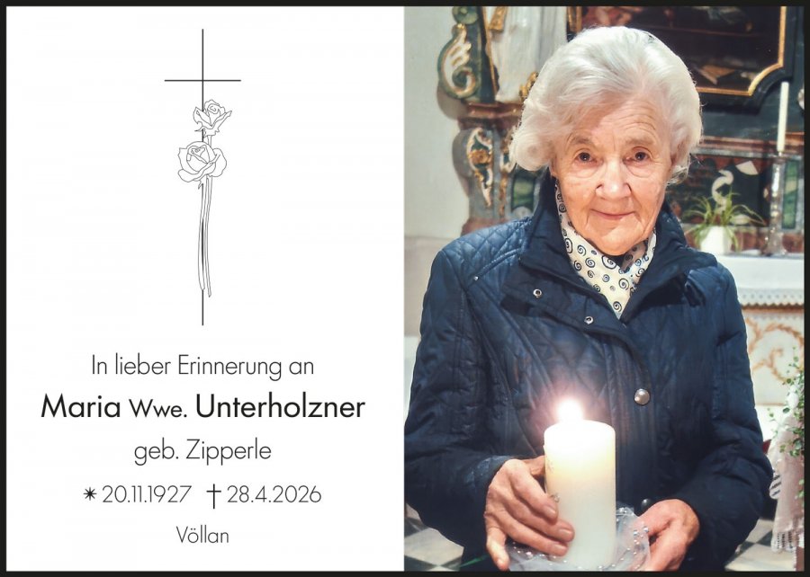 Sterbebild: Maria Wwe. Unterholzner geb. Zipperle