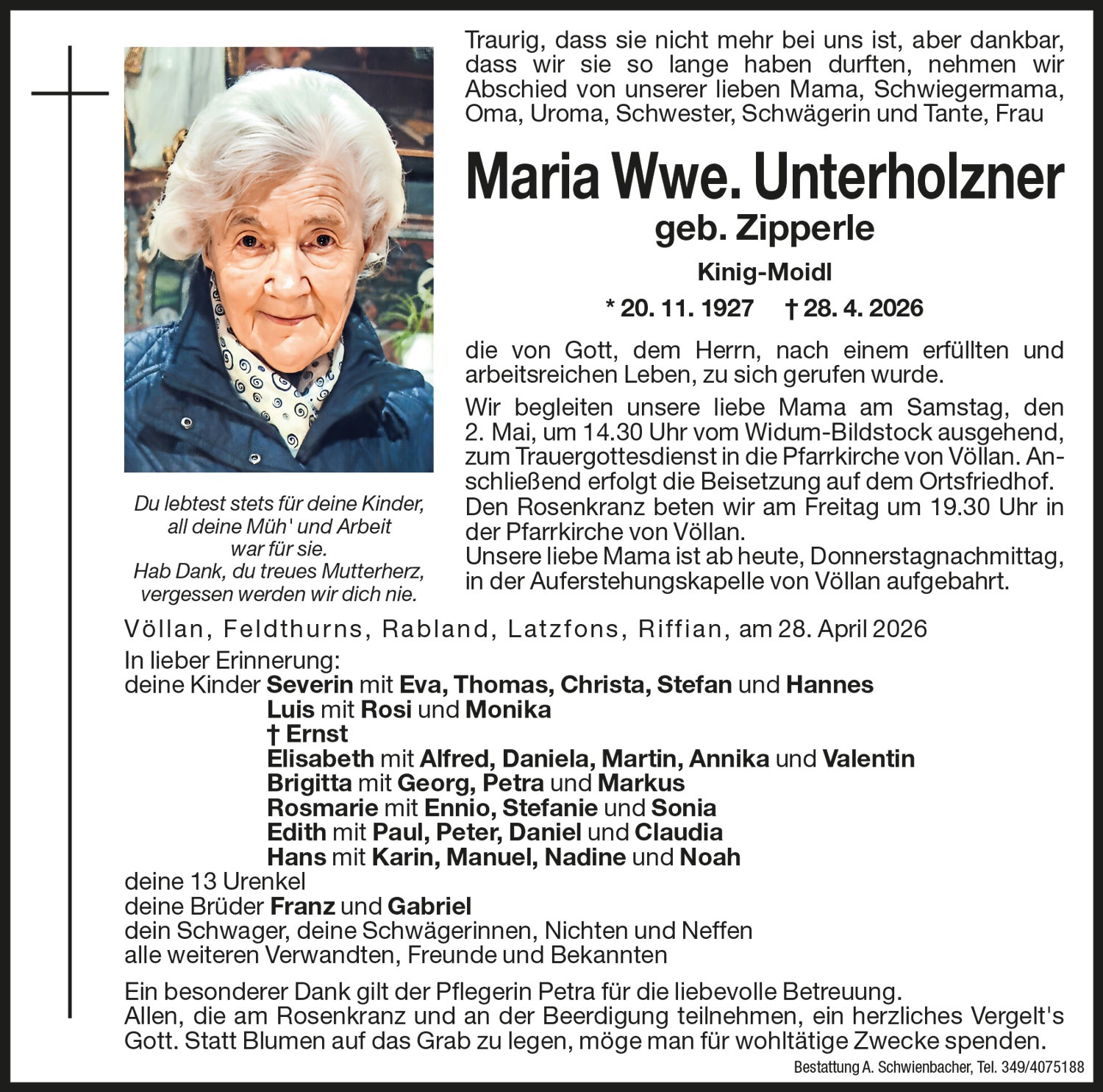 Medien: Maria Wwe. Unterholzner geb. Zipperle