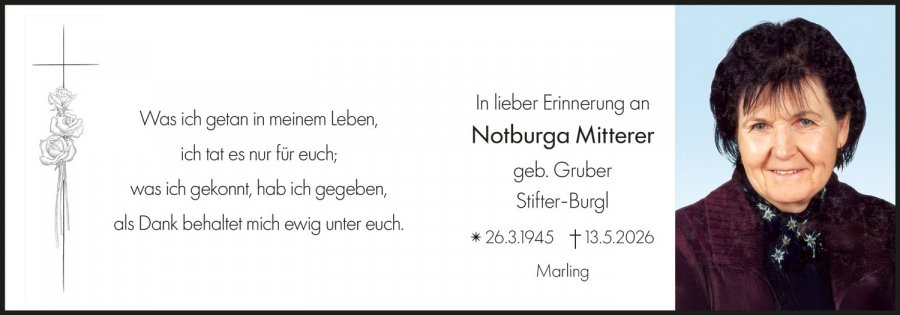 Sterbebild: Notburga Mitterer geb. Gruber