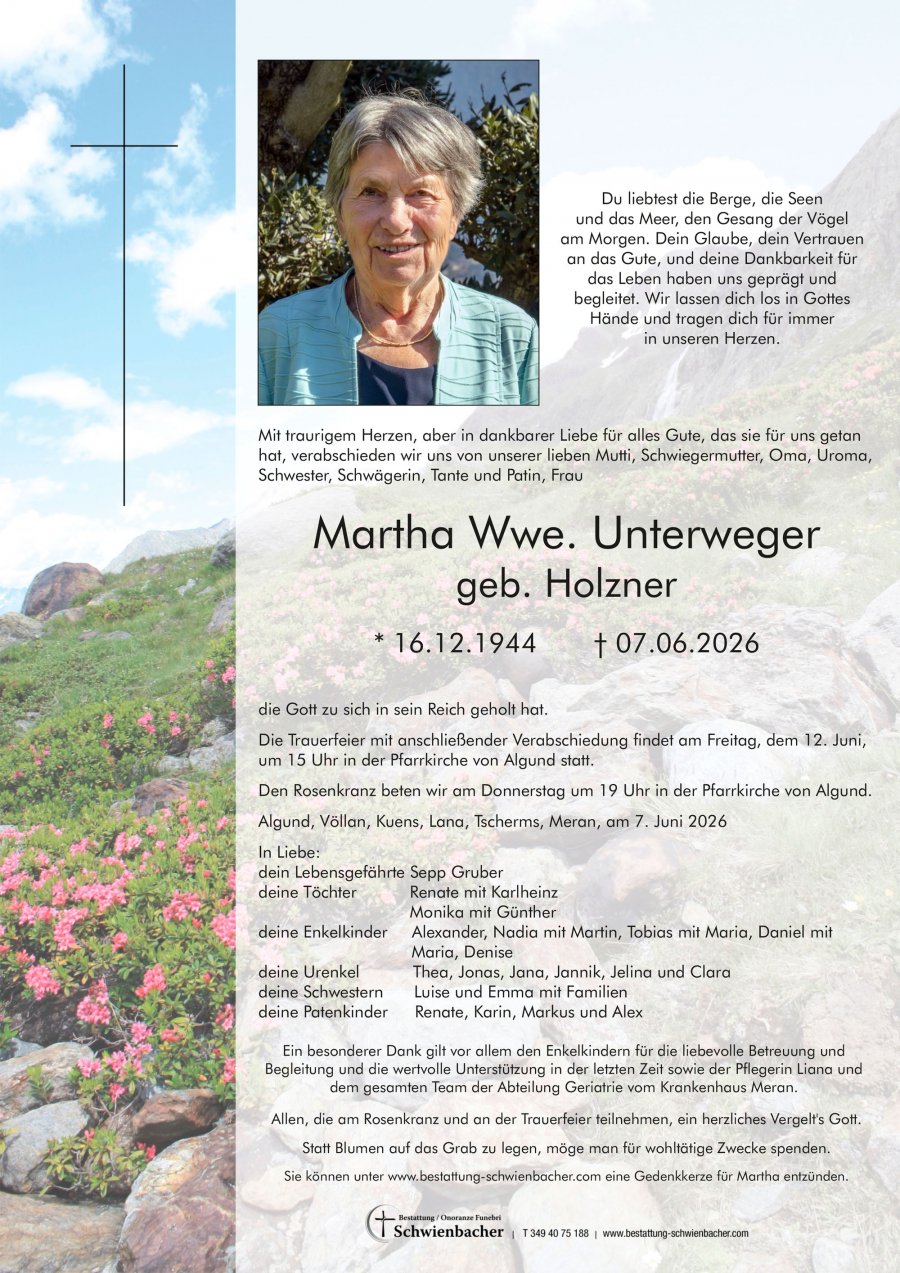 Parte: Martha Wwe. Unterweger geb. Holzner