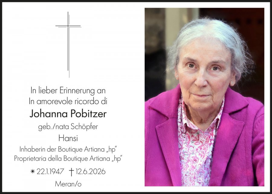 Sterbebild: Johanna Pobitzer geb. Schöpfer