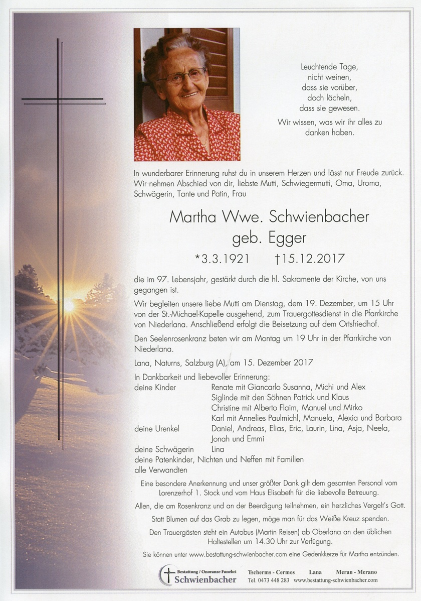 Parte: Martha Schwienbacher geb. Egger 